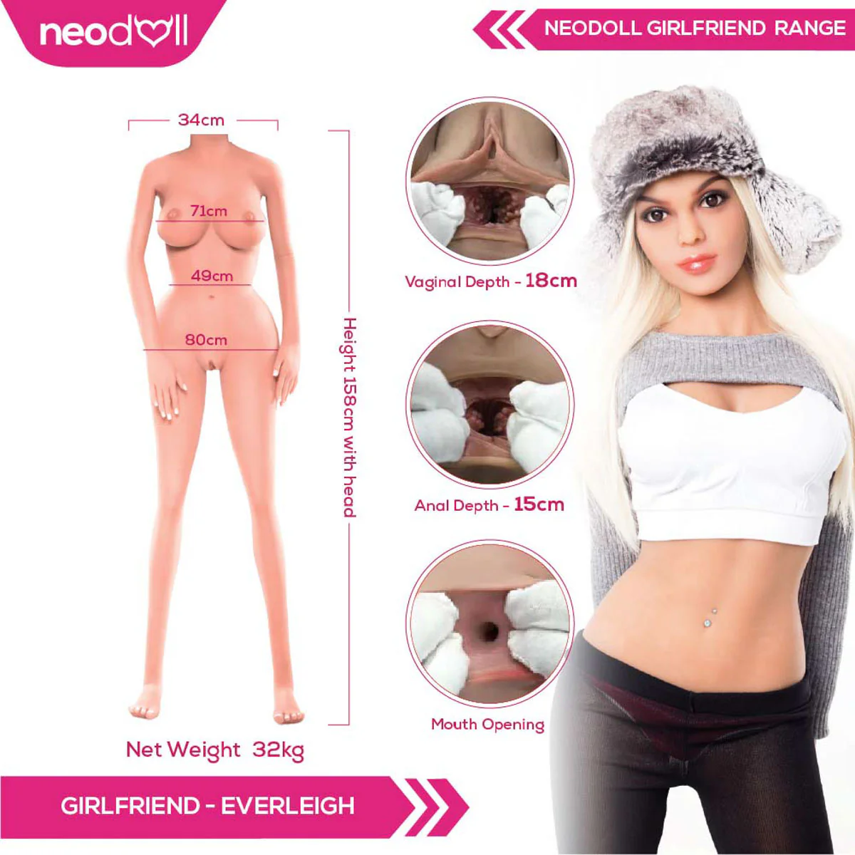 Neodoll Girlfriend Everleigh - Realistische Sexpuppe - Gel Brust - 158cm - GebrÃ¤unt - Image 3