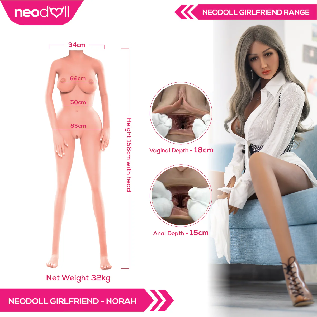 Neodoll Girlfriend Norah – Silikon-TPE-Hybrid-Sexpuppe – 158 cm – Hellbraun - Image 4